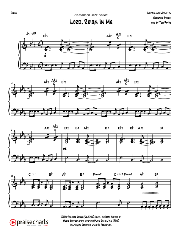 Lord Reign In Me (Instrumental) Piano Sheet (Tom Payne)