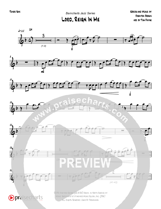 Lord Reign In Me (Instrumental) Tenor Sax 2 (Tom Payne)