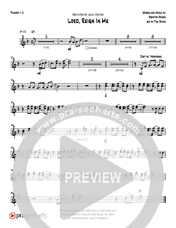 Lord Reign In Me (Instrumental) Trumpet 1,2 (Tom Payne)