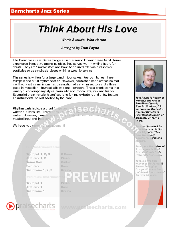 Think About His Love Cover Sheet (Tom Payne)