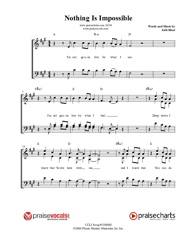 Nothing Is Impossible Lead Sheet (PraiseVocals)