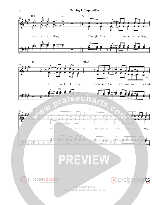 Nothing Is Impossible Lead Sheet (PraiseVocals)