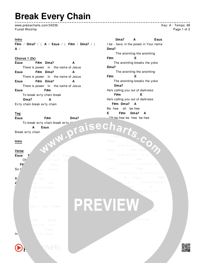 Break Every Chain Chords PDF (Fuzed Worship) PraiseCharts