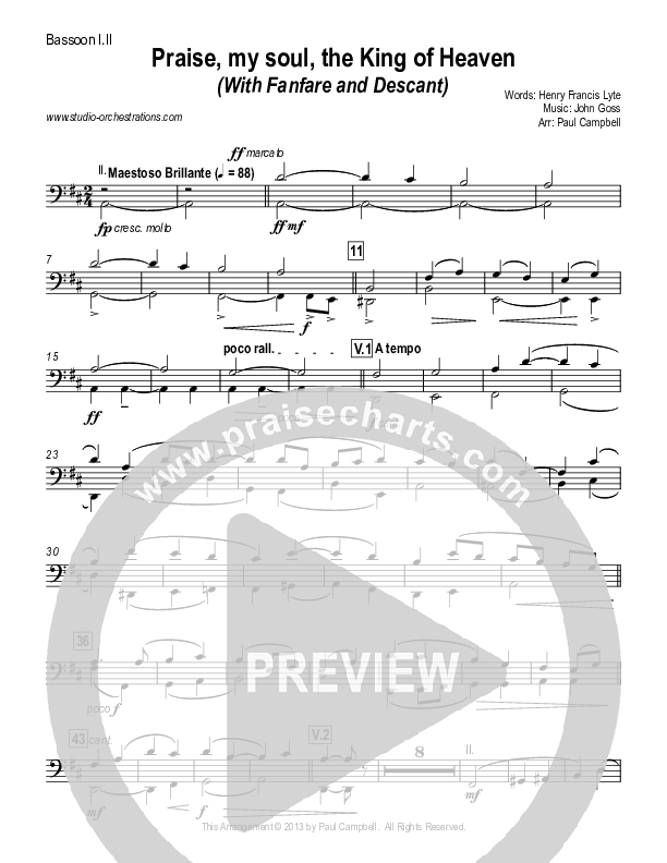 Praise My Soul The King Of Heaven (with Fanfare and Descant) Bassoon 1/2 (Paul Campbell)