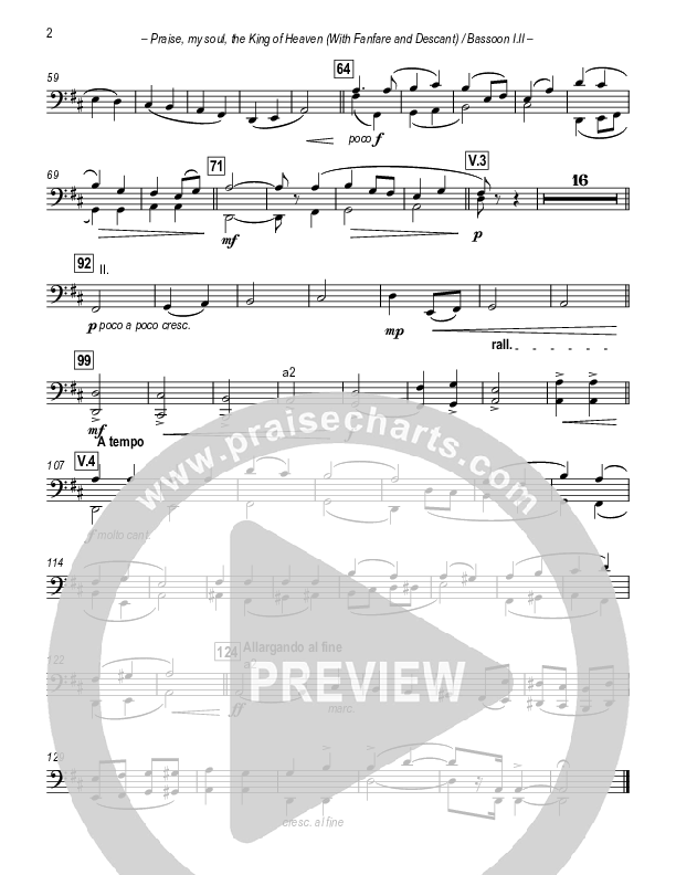 Praise My Soul The King Of Heaven (with Fanfare and Descant) Bassoon 1/2 (Paul Campbell)