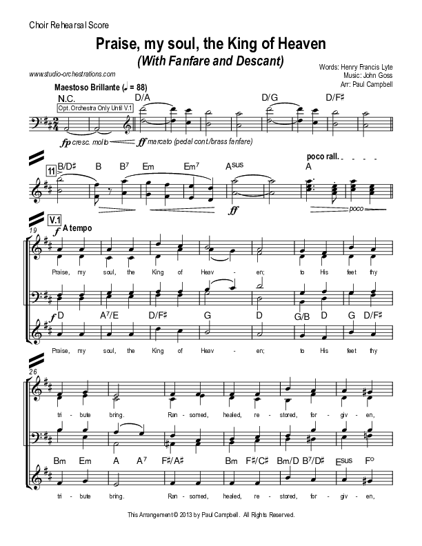Praise My Soul The King Of Heaven (with Fanfare and Descant) Choir Sheet (SATB) (Paul Campbell)