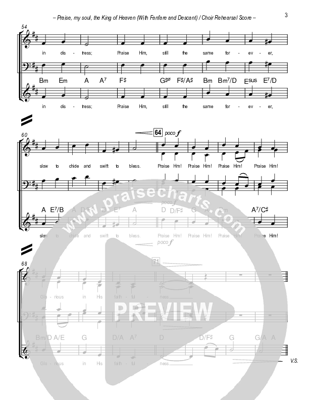 Praise My Soul The King Of Heaven (with Fanfare and Descant) Choir Score (Paul Campbell)