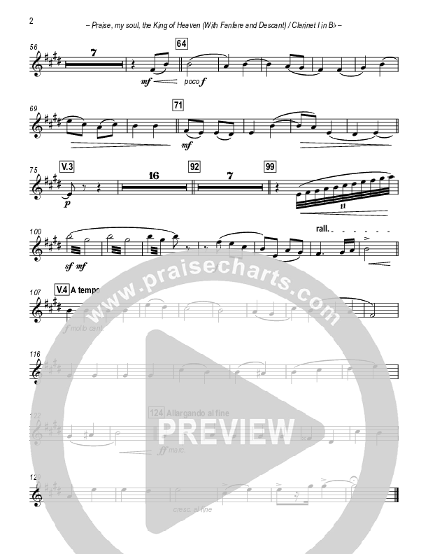 Praise My Soul The King Of Heaven (with Fanfare and Descant) Clarinet 1/2 (Paul Campbell)