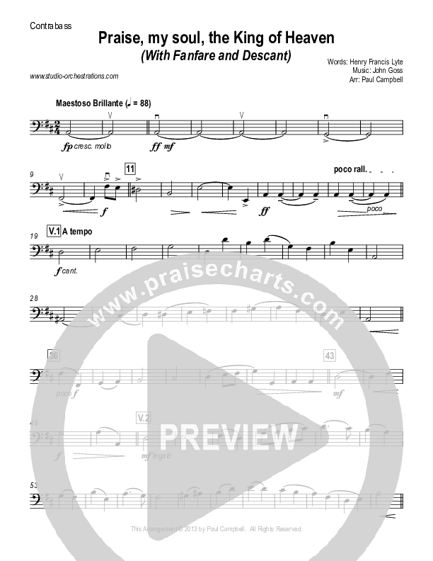 Praise My Soul The King Of Heaven (with Fanfare and Descant) Contrabass (Paul Campbell)