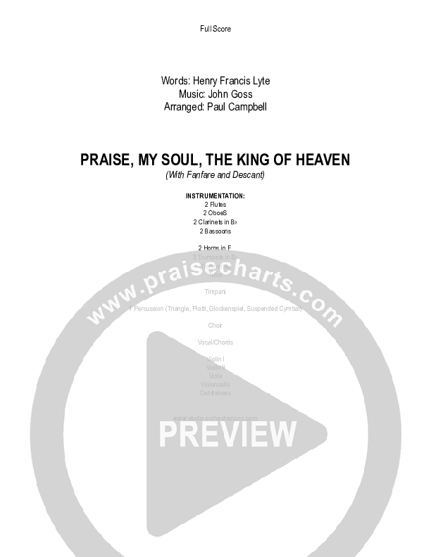 Praise My Soul The King Of Heaven (with Fanfare and Descant) Cover Sheet (Paul Campbell)