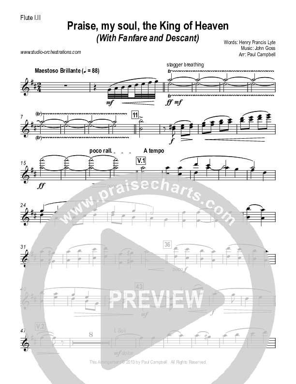 Praise My Soul The King Of Heaven (with Fanfare and Descant) Flute 1/2 (Paul Campbell)