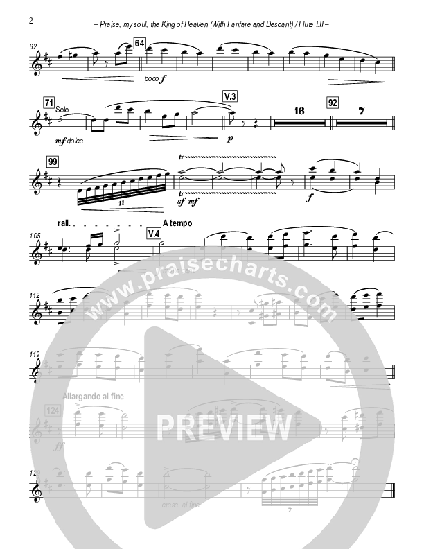 Praise My Soul The King Of Heaven (with Fanfare and Descant) Flute 1/2 (Paul Campbell)