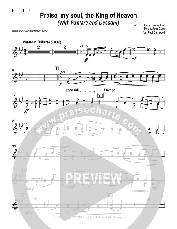 Praise My Soul The King Of Heaven (with Fanfare and Descant) French Horn 1/2 (Paul Campbell)