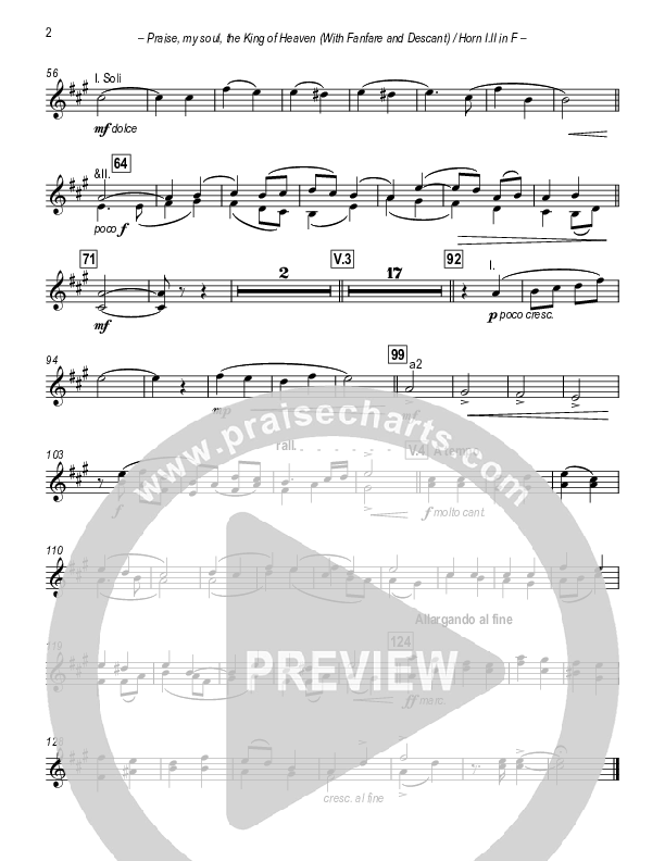 Praise My Soul The King Of Heaven (with Fanfare and Descant) French Horn 1/2 (Paul Campbell)