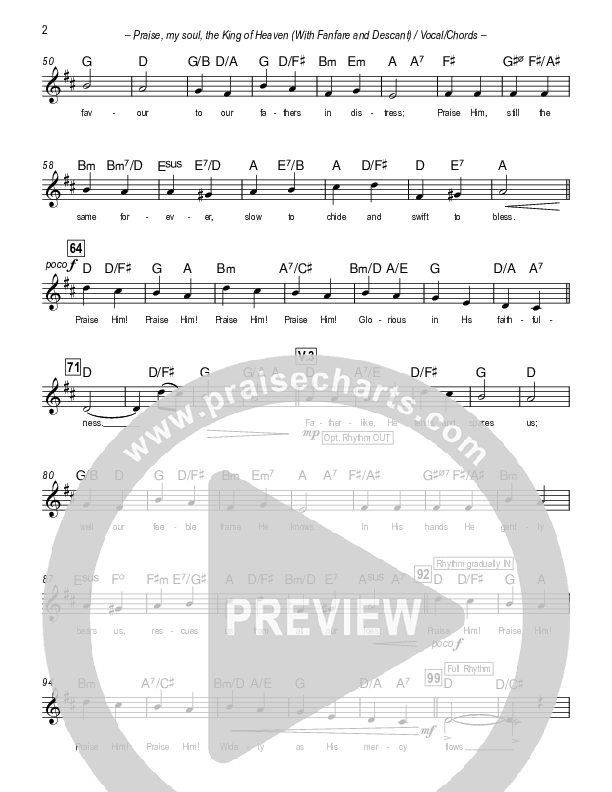 Praise My Soul The King Of Heaven (with Fanfare and Descant) Lead Sheet (Paul Campbell)