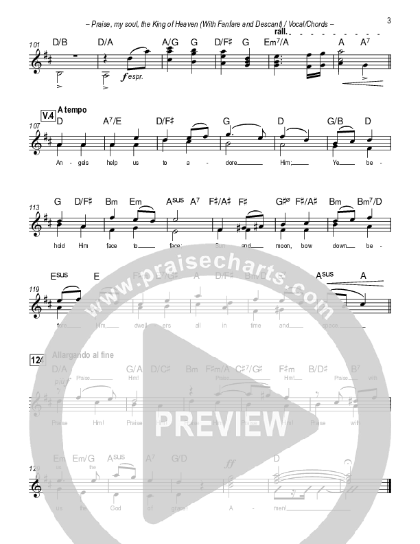 Praise My Soul The King Of Heaven (with Fanfare and Descant) Lead Sheet (Paul Campbell)