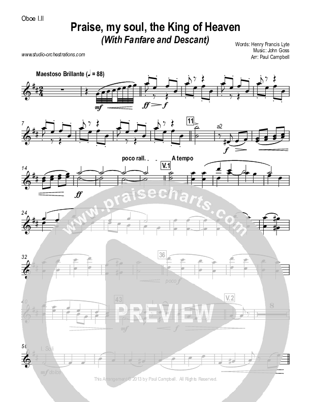 Praise My Soul The King Of Heaven (with Fanfare and Descant) Oboe (Paul Campbell)