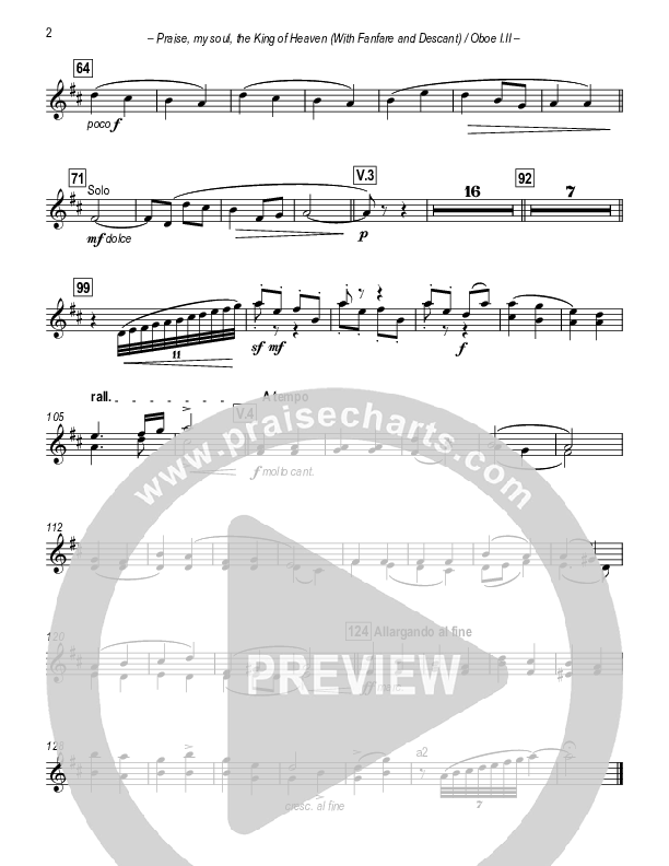 Praise My Soul The King Of Heaven (with Fanfare and Descant) Oboe (Paul Campbell)