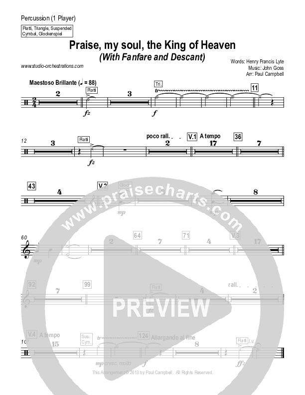 Praise My Soul The King Of Heaven (with Fanfare and Descant) Percussion (Paul Campbell)