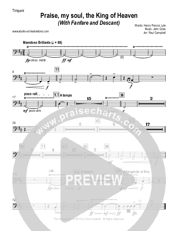 Praise My Soul The King Of Heaven (with Fanfare and Descant) Timpani (Paul Campbell)