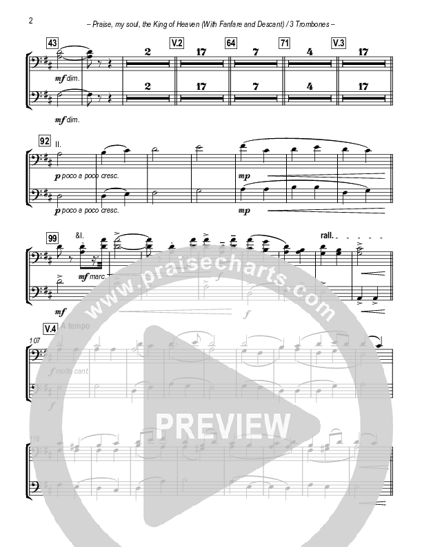 Praise My Soul The King Of Heaven (with Fanfare and Descant) Trombone 1/2/3 (Paul Campbell)