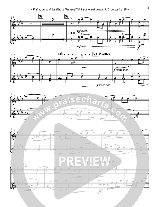 Praise My Soul The King Of Heaven (with Fanfare and Descant) Trumpet 1/2/3 (Paul Campbell)