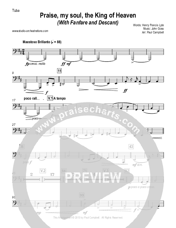 Praise My Soul The King Of Heaven (with Fanfare and Descant) Tuba (Paul Campbell)