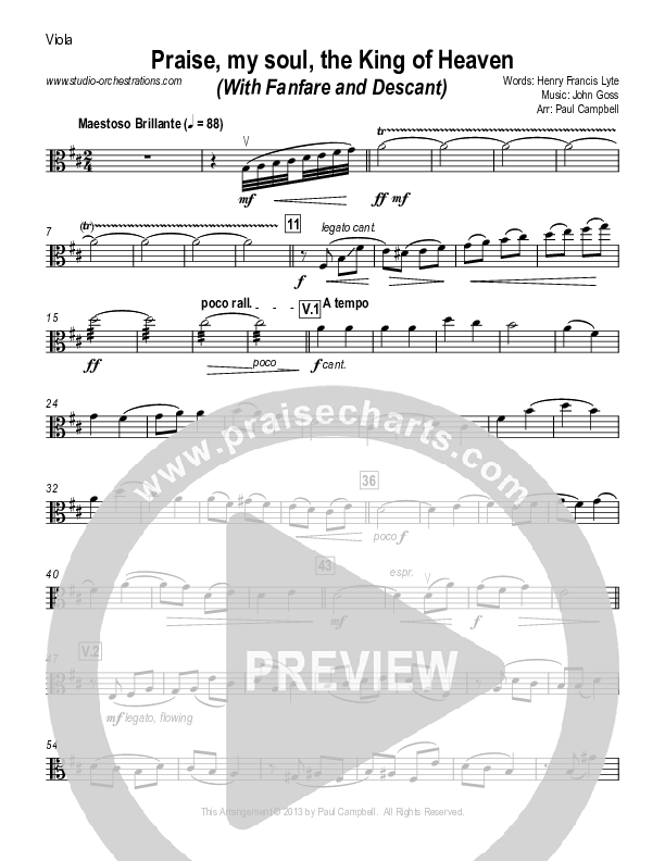 Praise My Soul The King Of Heaven (with Fanfare and Descant) Viola (Paul Campbell)
