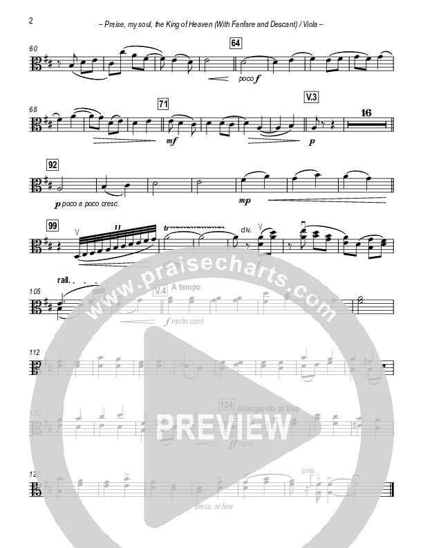 Praise My Soul The King Of Heaven (with Fanfare and Descant) Viola (Paul Campbell)