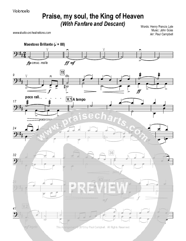 Praise My Soul The King Of Heaven (with Fanfare and Descant) Violincello (Paul Campbell)