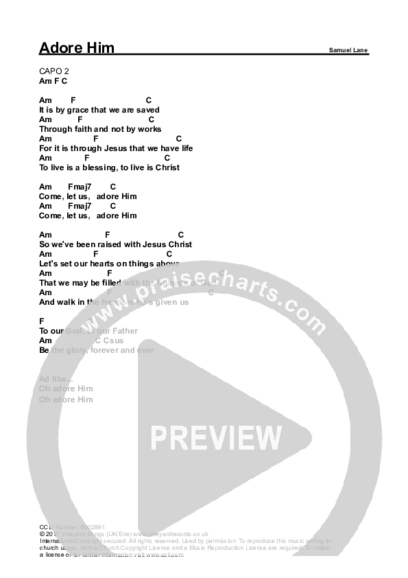 Adore Him Chords & Lyrics (Samuel Lane)