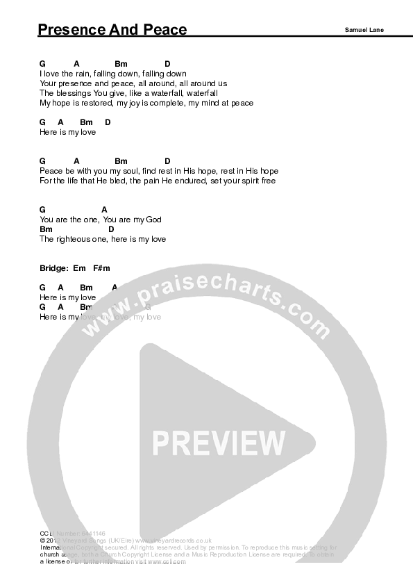 Presence And Peace Chords & Lyrics (Samuel Lane)