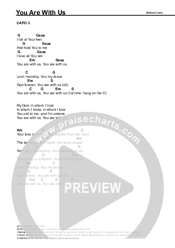 You Are With Us Chords & Lyrics (Samuel Lane)