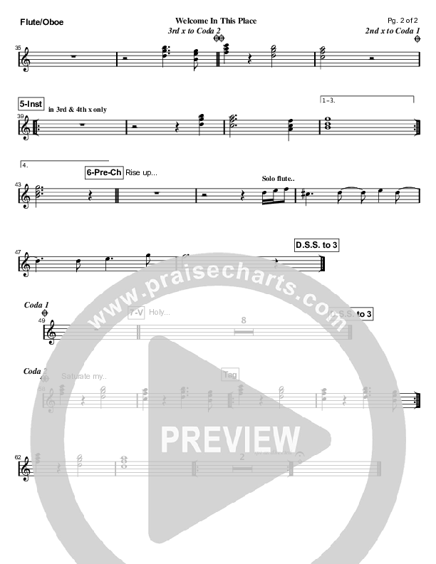 Welcome In This Place Flute/Oboe (Hillsong Worship)