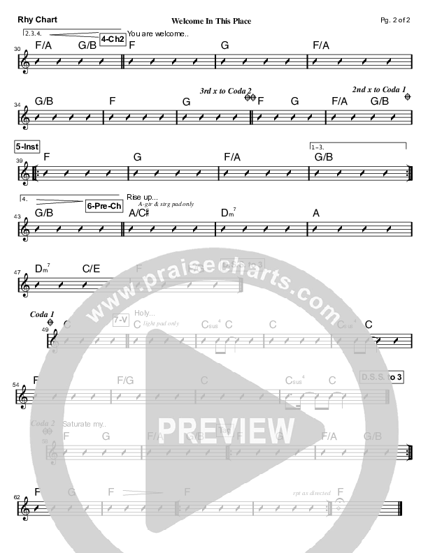 Welcome In This Place Rhythm Chart (Hillsong Worship)