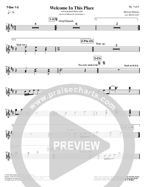 Welcome In This Place Tenor Sax 1/2 (Hillsong Worship)