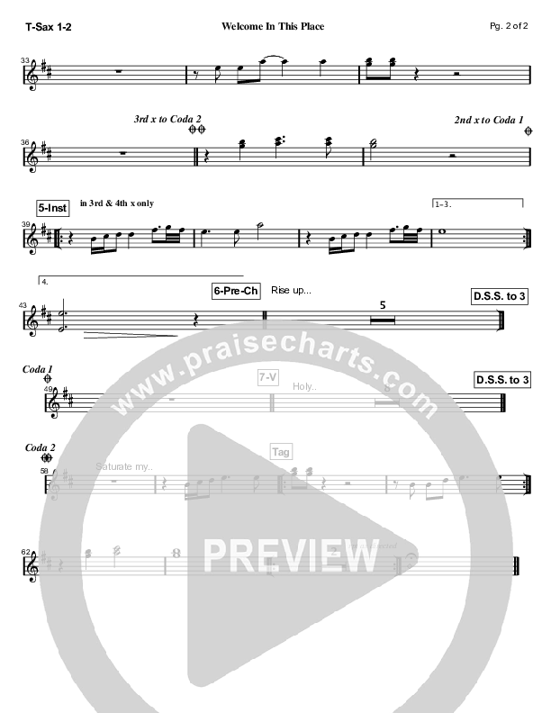 Welcome In This Place Tenor Sax 1/2 (Hillsong Worship)