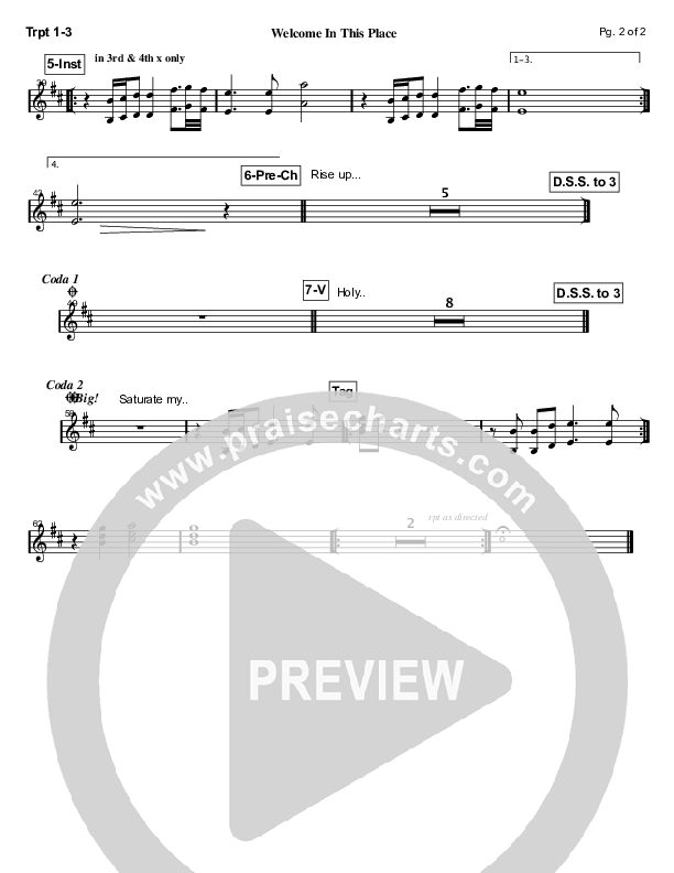 Welcome In This Place Trumpet 1/2/3 (Hillsong Worship)