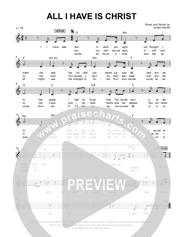 All I Have Is Christ Lead Sheet (Sovereign Grace)