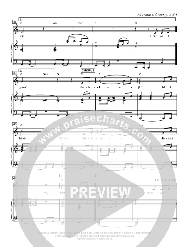 All I Have Is Christ Piano/Vocal (Sovereign Grace)