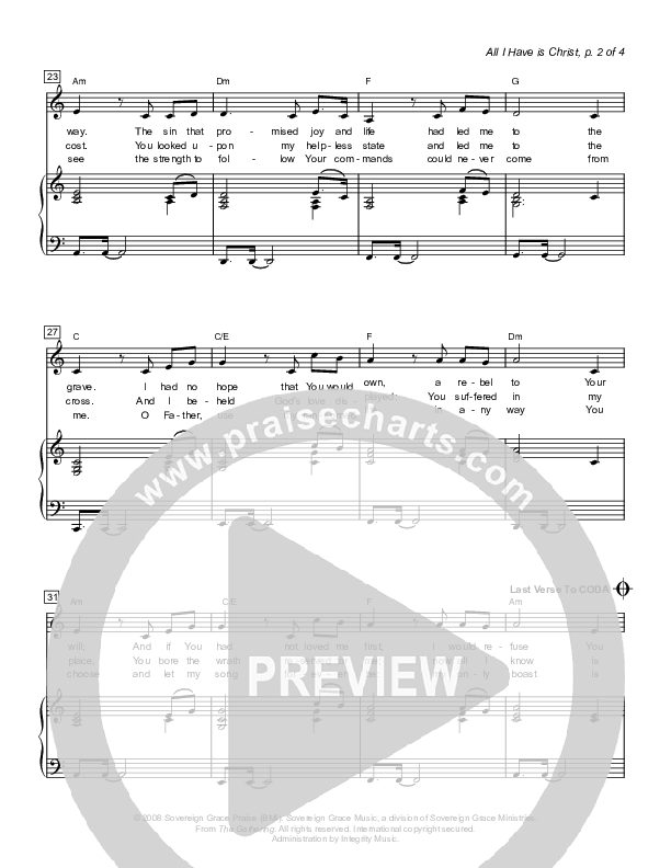 All I Have Is Christ Piano/Vocal (SATB) (Sovereign Grace)