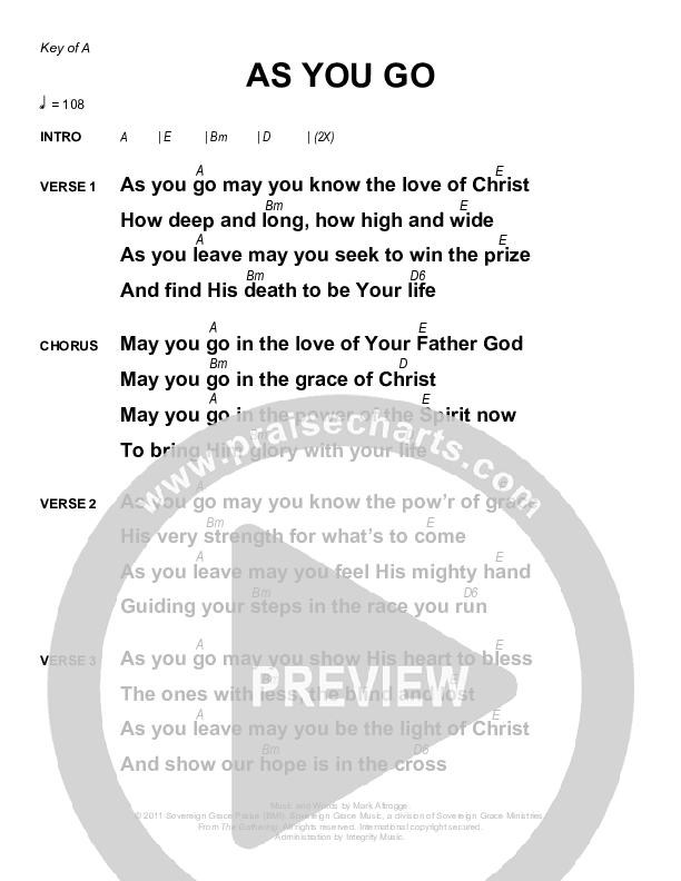 As You Go Chord Chart (Sovereign Grace)