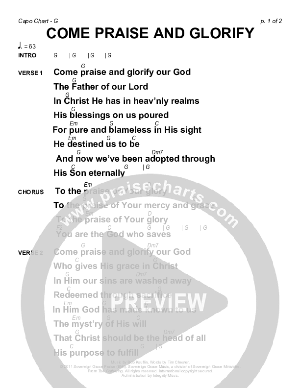 Come Praise And Glorify Chords & Lyrics (Sovereign Grace)