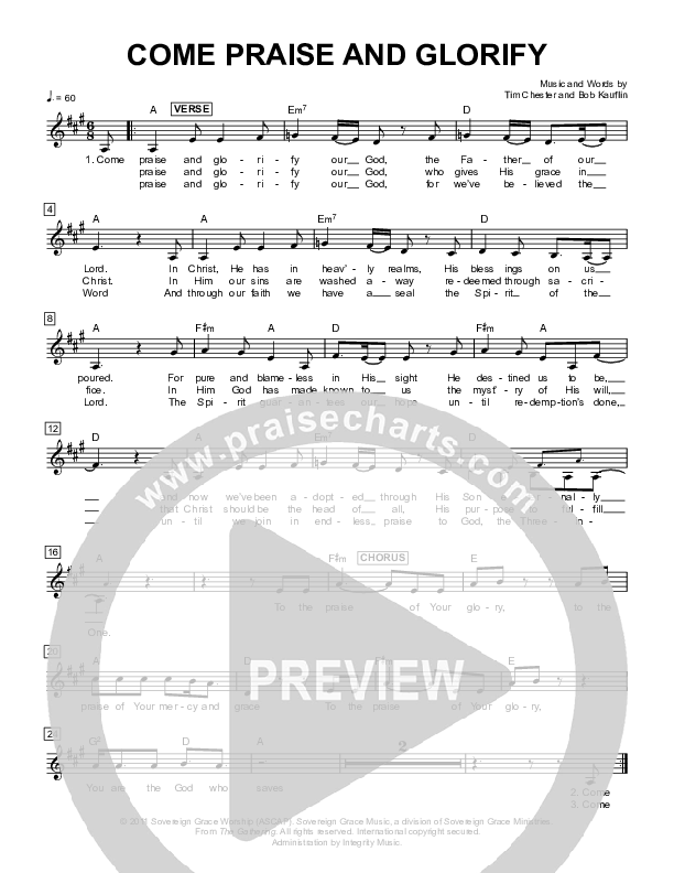Come Praise And Glorify Lead Sheet (Sovereign Grace)