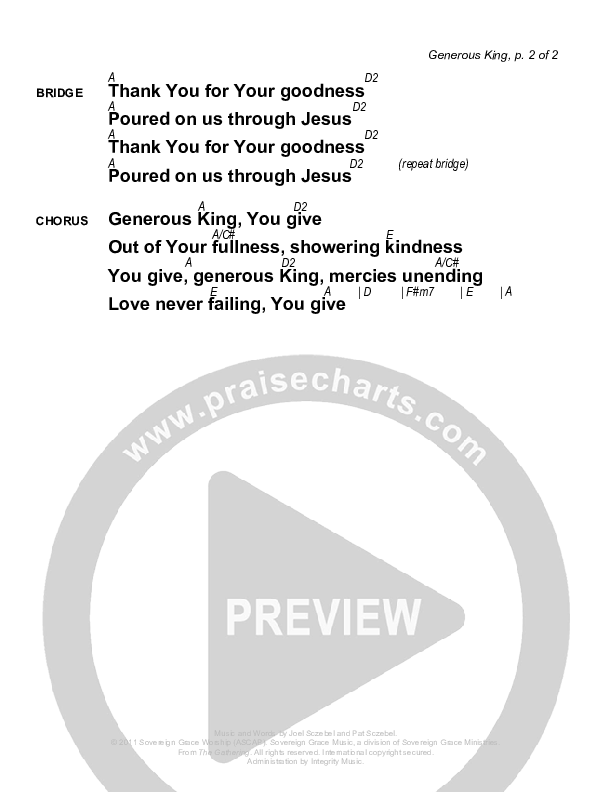 Generous King Chords & Lyrics (Sovereign Grace)