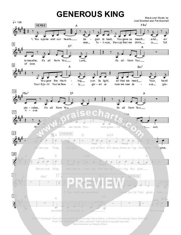 Generous King Lead Sheet (Sovereign Grace)