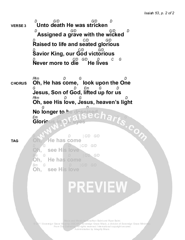 Isaiah 53 Chords & Lyrics (Sovereign Grace)