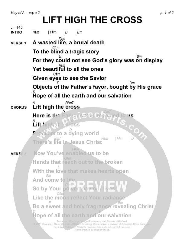 Lift High The Cross Chords & Lyrics (Sovereign Grace)