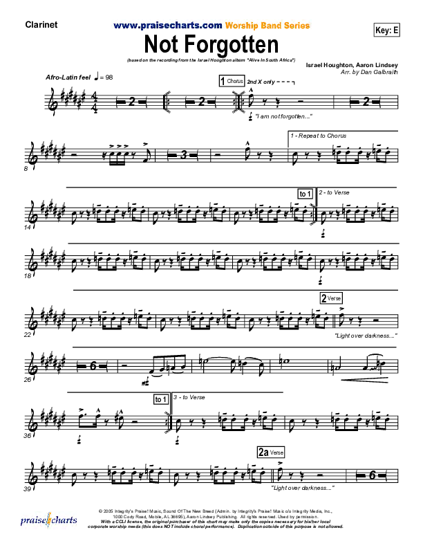 Not Forgotten Clarinet (Israel Houghton)