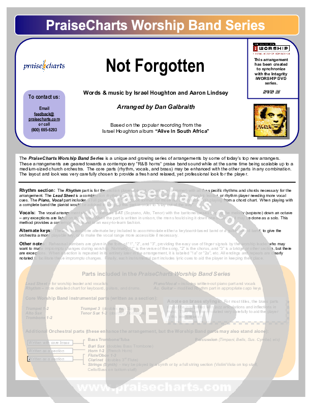 Not Forgotten Cover Sheet (Israel Houghton)